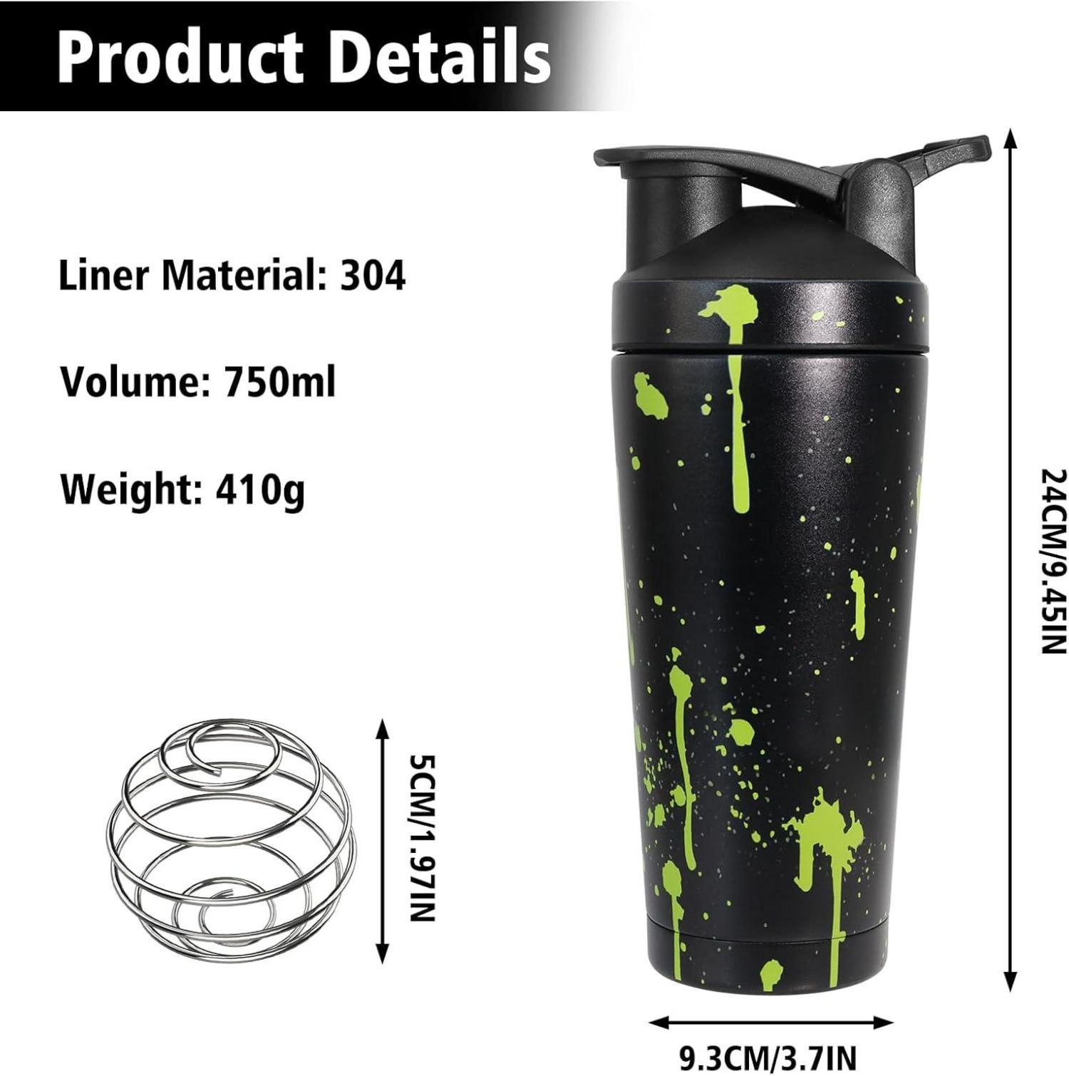 Edelstahl Protein Shaker mit Kugel, Skala, Abdichtung 750ml