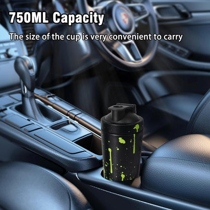 Protein Shaker Edelstahl 750ml mit Kugel Skala Abdichtung - Schwarz Gelb