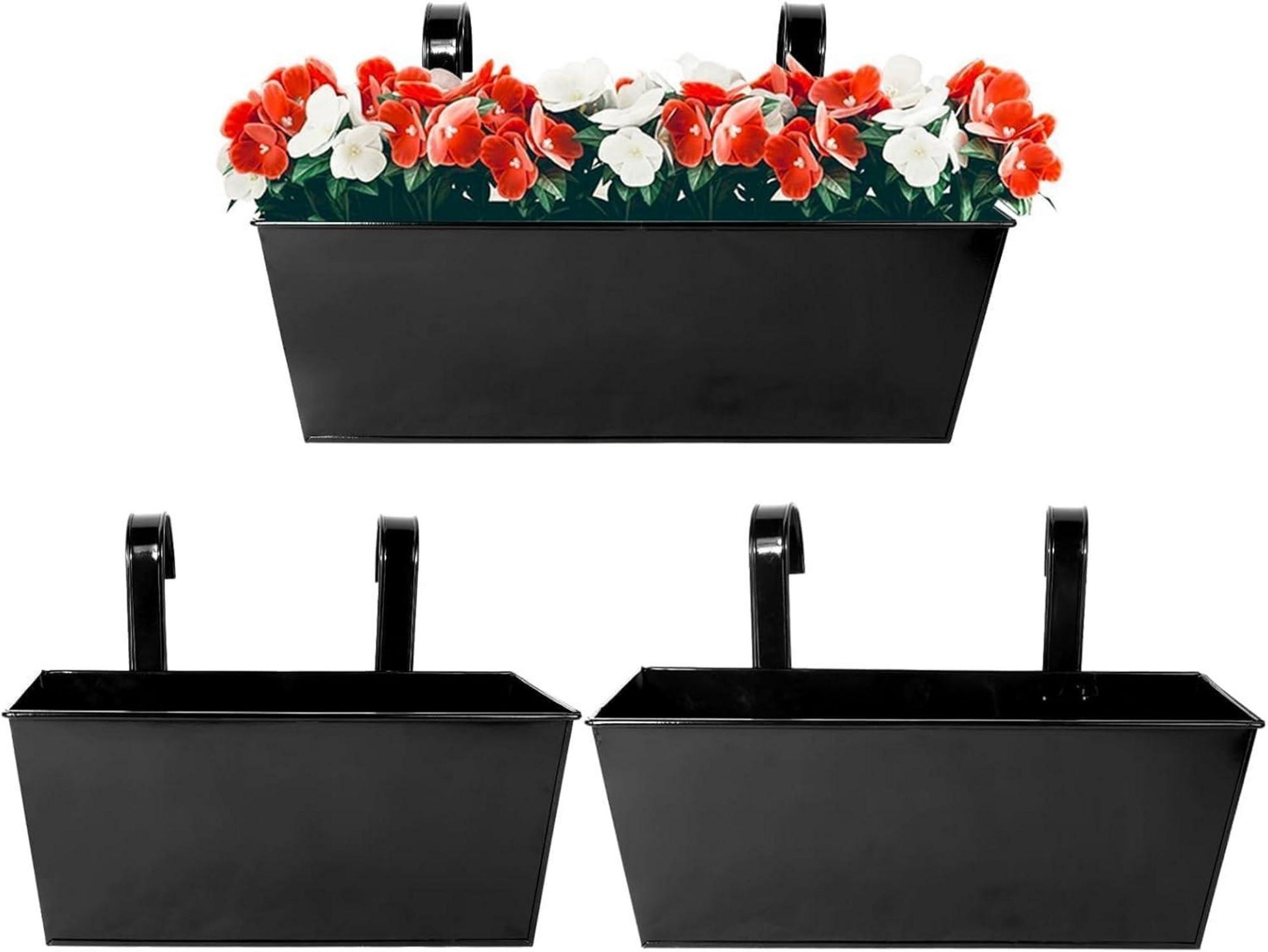 3er Set Schwarze Metall Hängetöpfe für Balkon & Garten