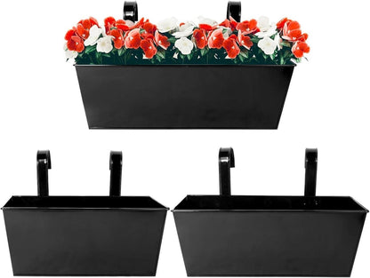 3er Set Schwarze Metall Hängetöpfe für Balkon & Garten