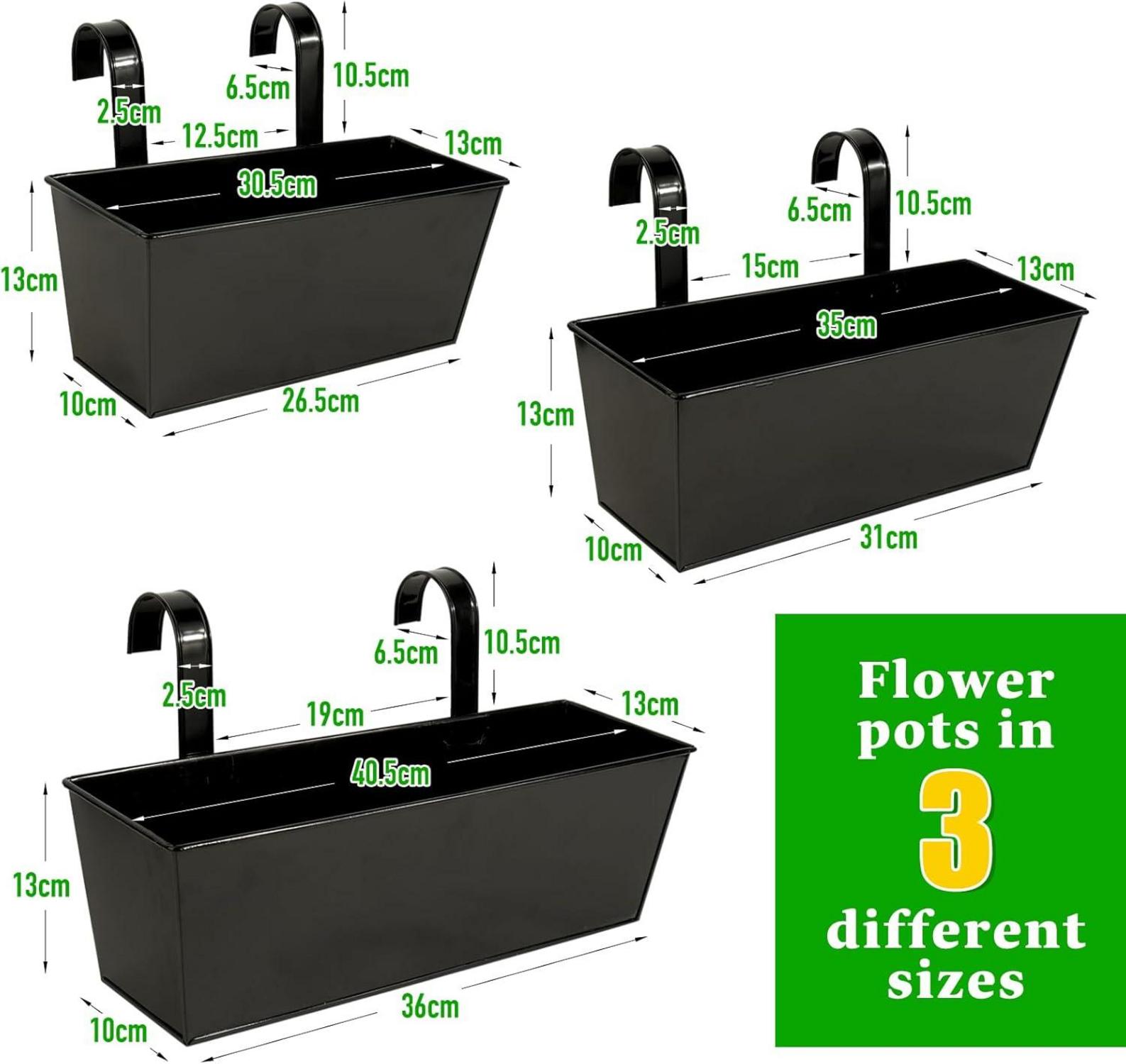 3er Set Metall Blumentöpfe für Balkon & Garten - Aufhängbare