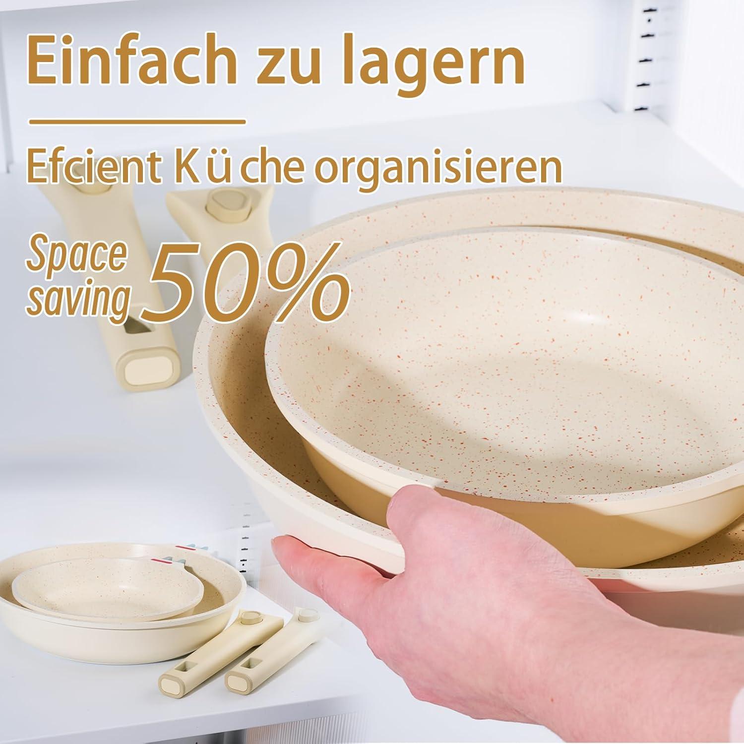 JEETEE Topf und Pfannenset 4-Teilig mit abnehmbarem Griff, Granit-Antihaft Töpfe Set 20/28 cm
