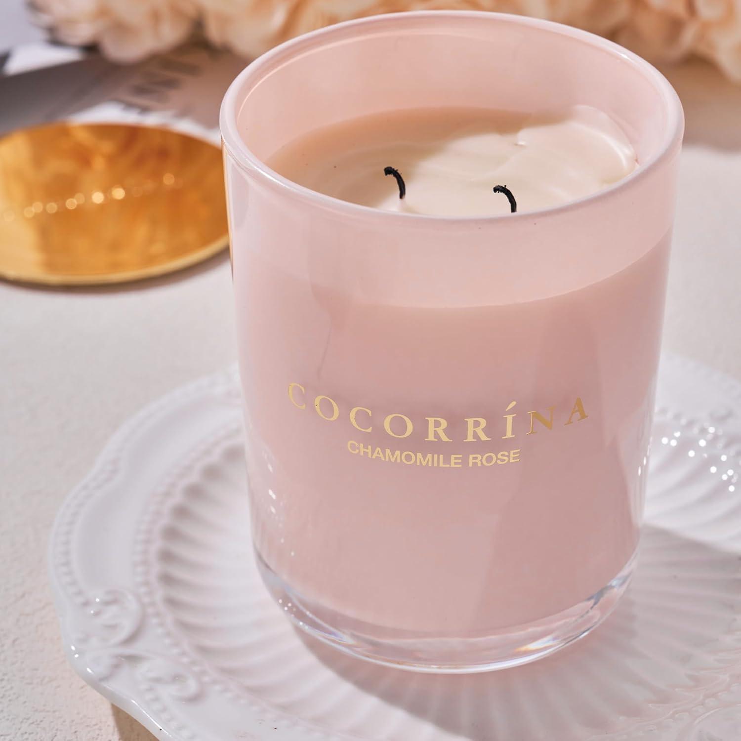 Duftkerze im Glas Kamille Rose 46h Brenndauer 2 Dochte Soja
