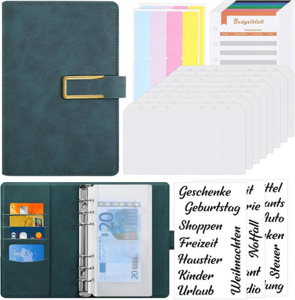 Budget Planner Deutsch A6 PU Leder Organizer mit Geldfächern