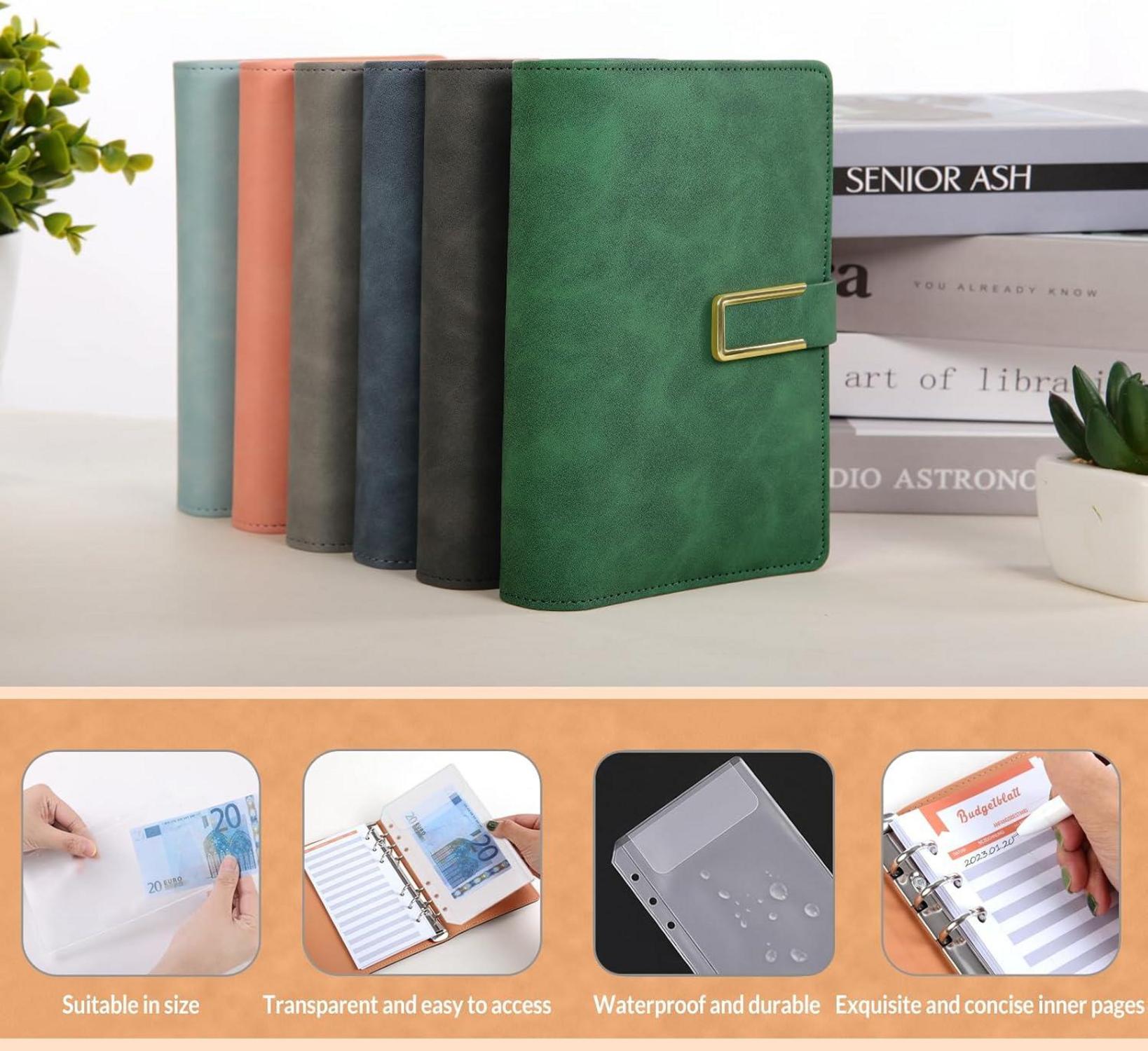 Budget Planner Deutsch A6 PU Leder Organizer mit Geldfächern