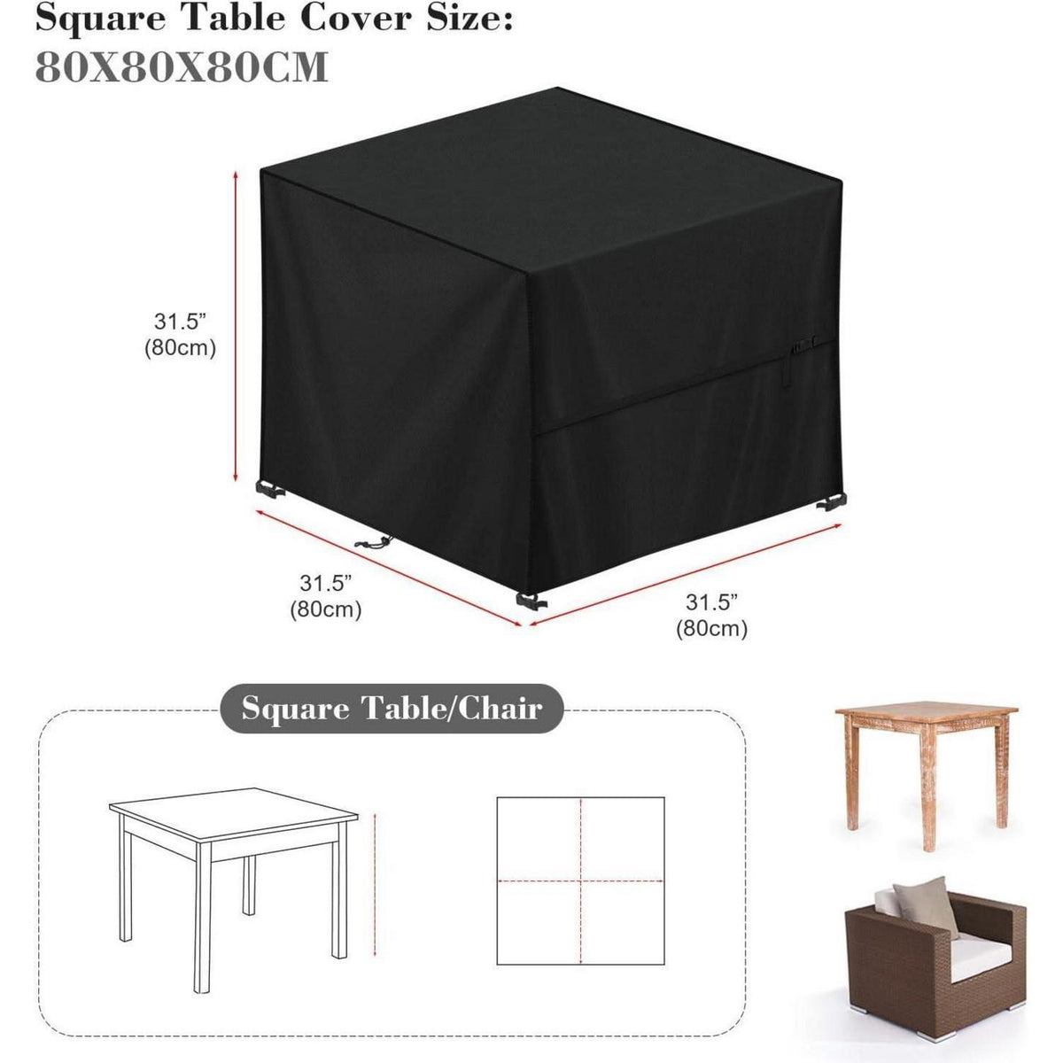 Quadratische Gartenmöbel Abdeckhaube 80x80x80cm Wasserdicht Oxford 420D