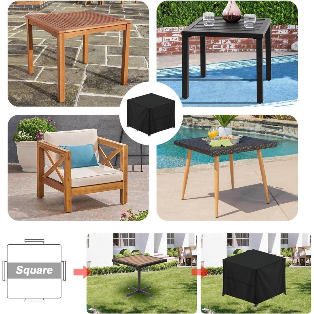 Quadratische Gartenmöbel Abdeckhaube 80x80x80cm Wasserdicht Oxford 420D