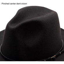 Damen Fedora Hut mit breiter Krempe & Gürtelschnalle - Schwarz M
