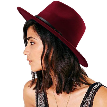 Damen Fedora Hut mit breiter Krempe Burgundy M