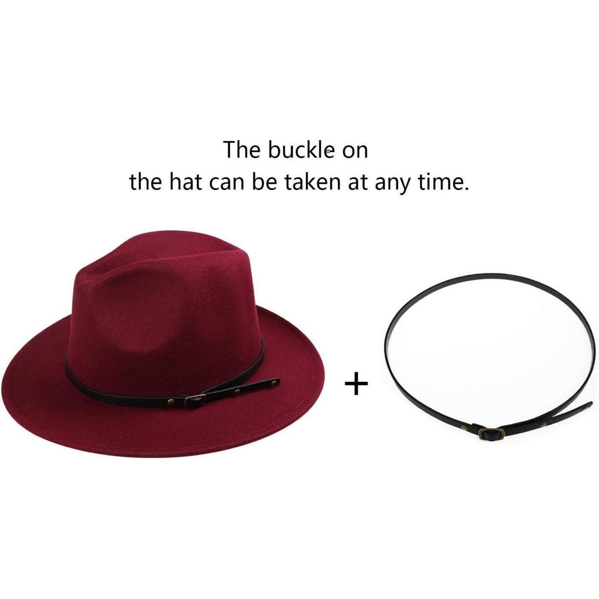 Damen Fedora Hut mit breiter Krempe Burgundy M