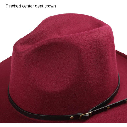 Damen Fedora Hut mit breiter Krempe Burgundy M