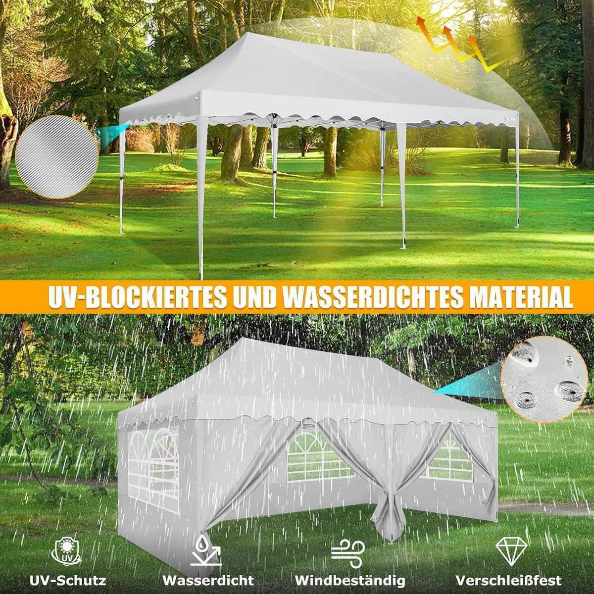 Faltpavillon 3x6m mit Seitenwänden – Wasserdicht & Stabil