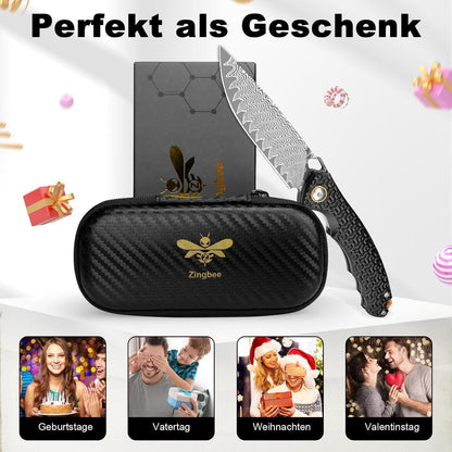 Damast Taschenmesser VG10 Stahl – Outdoor Klappmesser mit Aluminium Griff
