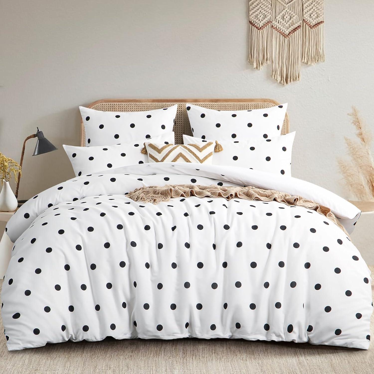 Bettwäsche-Set Polka Dot Muster, 3-teilig 200x200 Weiß Mikrofaser