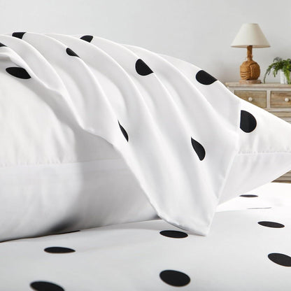 Bettwäsche 200x200 Weiß Polka Dot Mikrofaser 3tlg Set - Weich & Bügelfrei