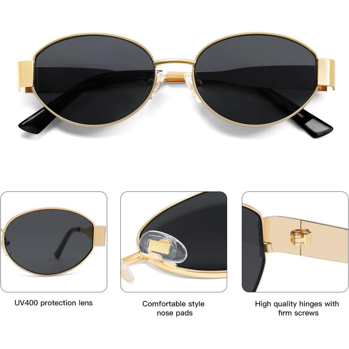 Retro Sonnenbrille Damen Herren Oval UV400 Schutz Grau