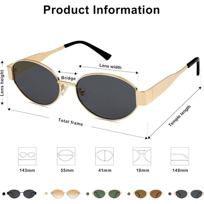 Retro Sonnenbrille Damen Herren Oval UV400 Schutz Grau
