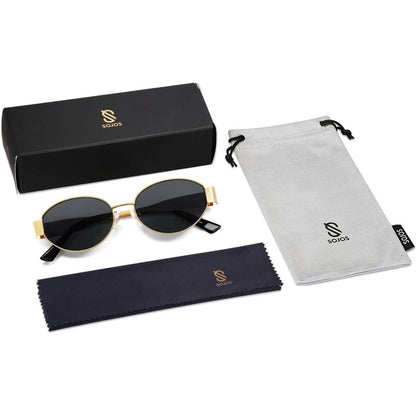Retro Sonnenbrille Damen Herren Oval UV400 Schutz Grau