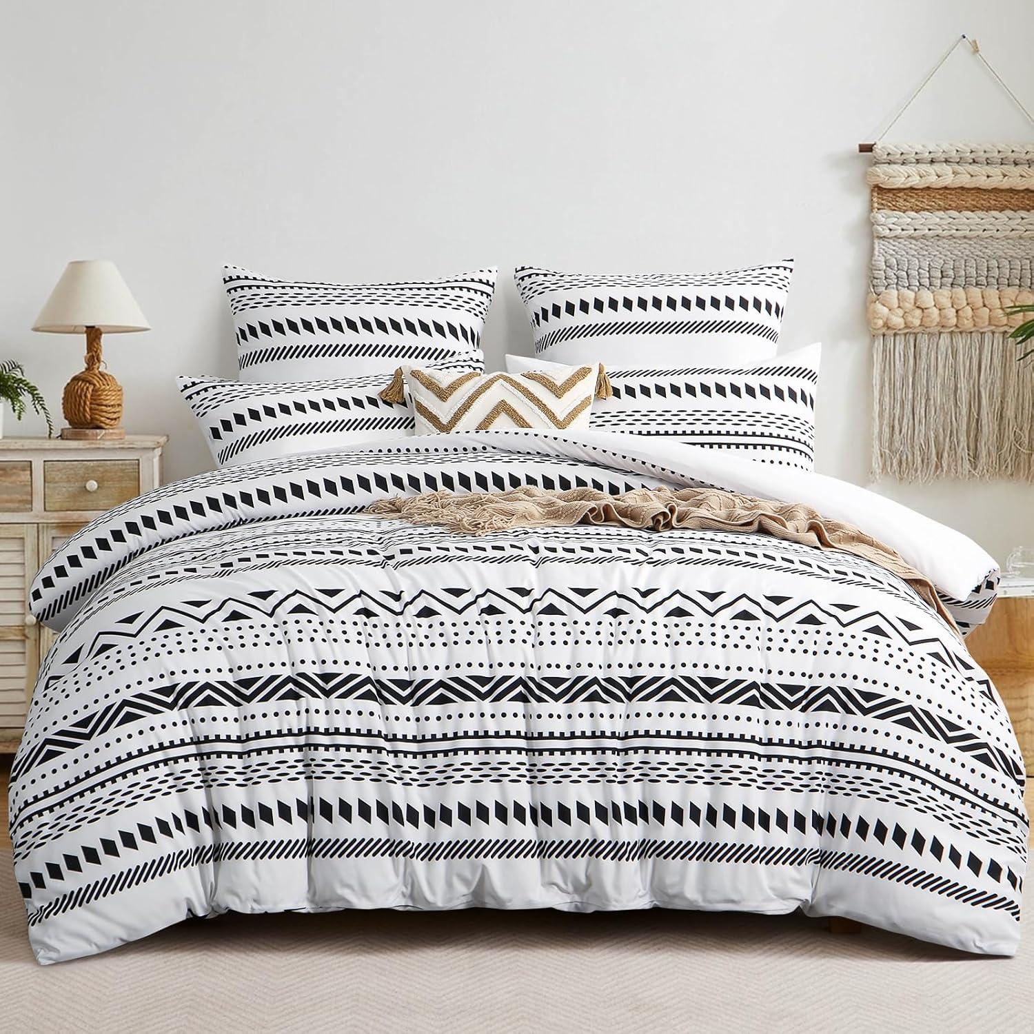 Bettwäsche Set Boho Muster Mikrofaser Reißverschluss 220x240 Grau