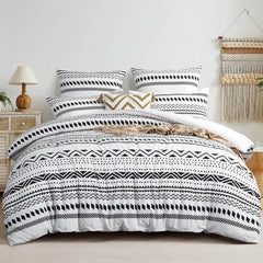 Bettwäsche Set Boho Muster Mikrofaser Reißverschluss 220x240 Grau