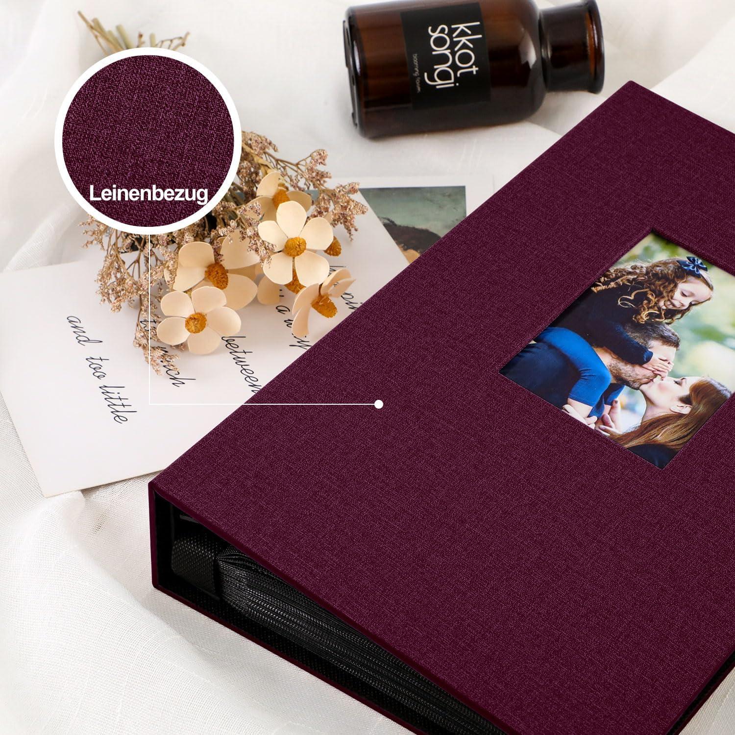 Fotoalbum 10x15 Einsteckalbum 300 Taschen Violett Leinen elegant