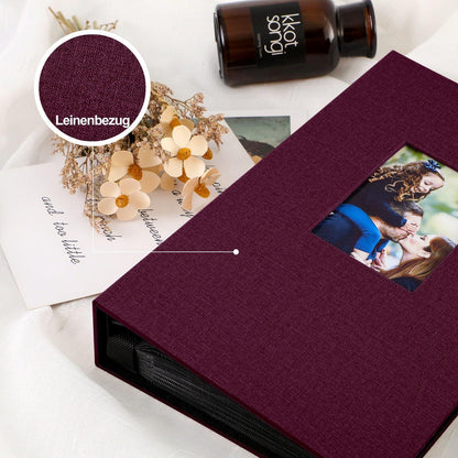 Fotoalbum 10x15 Einsteckalbum 300 Taschen Violett Leinen elegant