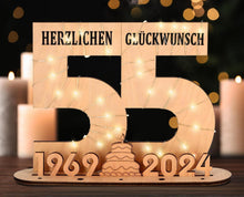 Originelles 55. Geburtstag Geldgeschenk mit LED Lichterkette - Holz