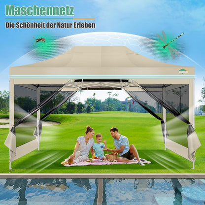 Faltpavillon 3x4,5m mit Moskitonetz & UV-Schutz – Gartenparty Zelt