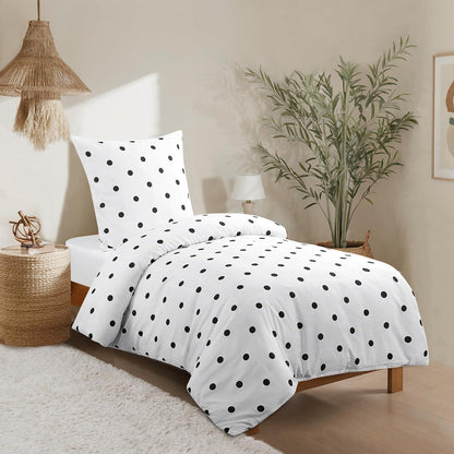 Bettwäsche 155x220 Weiß Polka Dot Muster Mikrofaser
