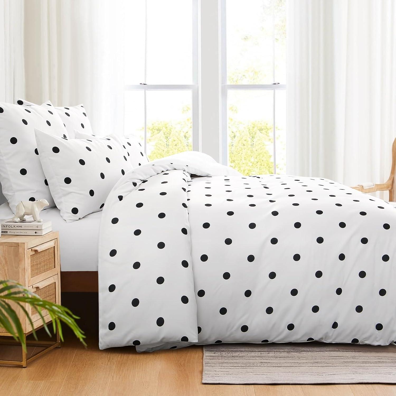 Bettwäsche Set Polka Dot Muster Mikrofaser Weiß 200x220 3tlg