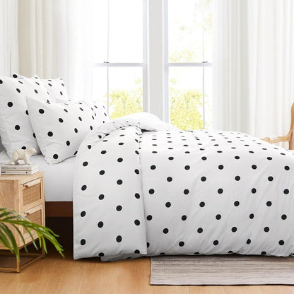 Bettwäsche Set Polka Dot Muster Mikrofaser Weiß 200x220 3tlg