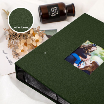 Fotoalbum 10x15 Einsteckalbum Leinen Hochformat 400 Taschen Grün