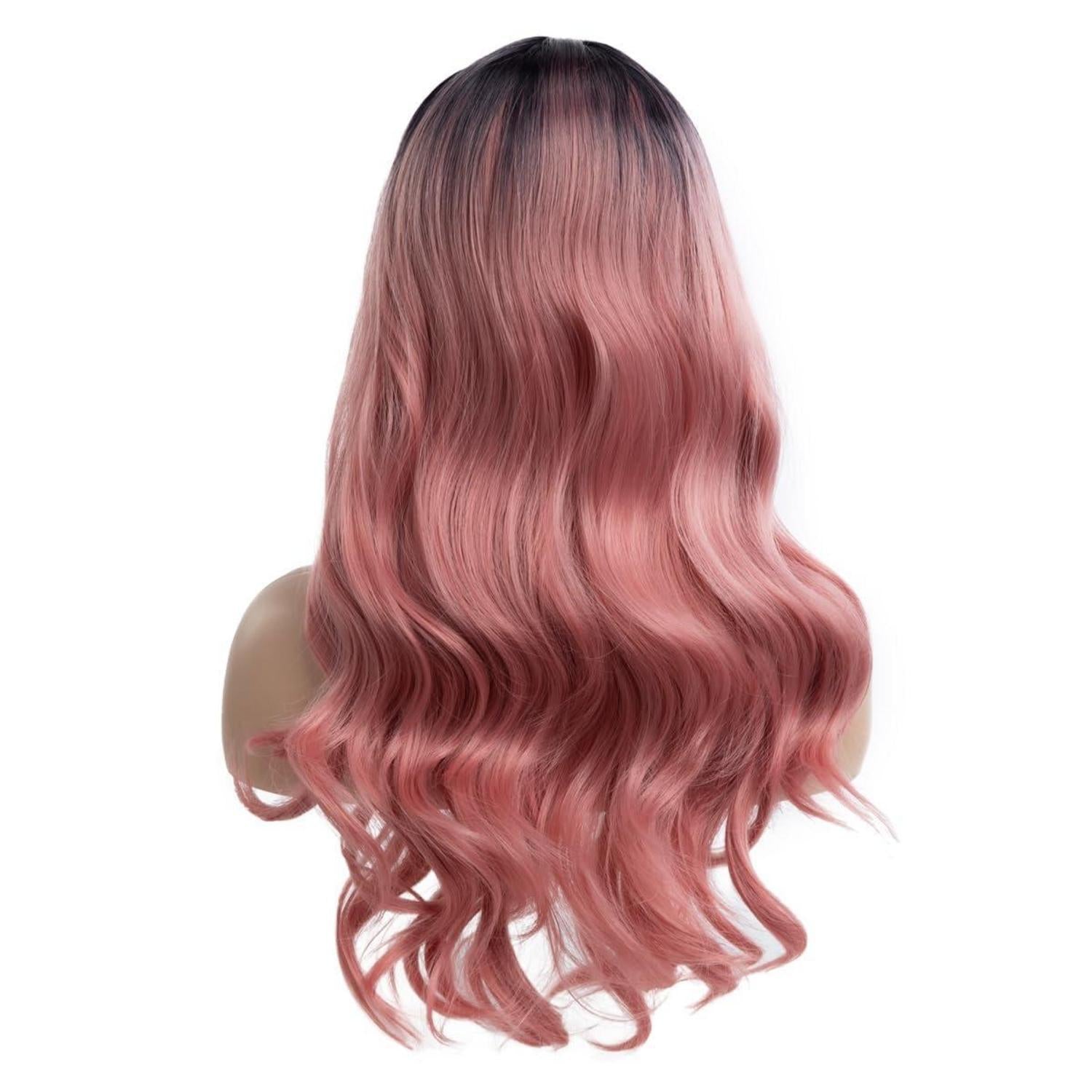 Ombre Pink lange wellige synthetische hitzebeständige Perücke Halloween