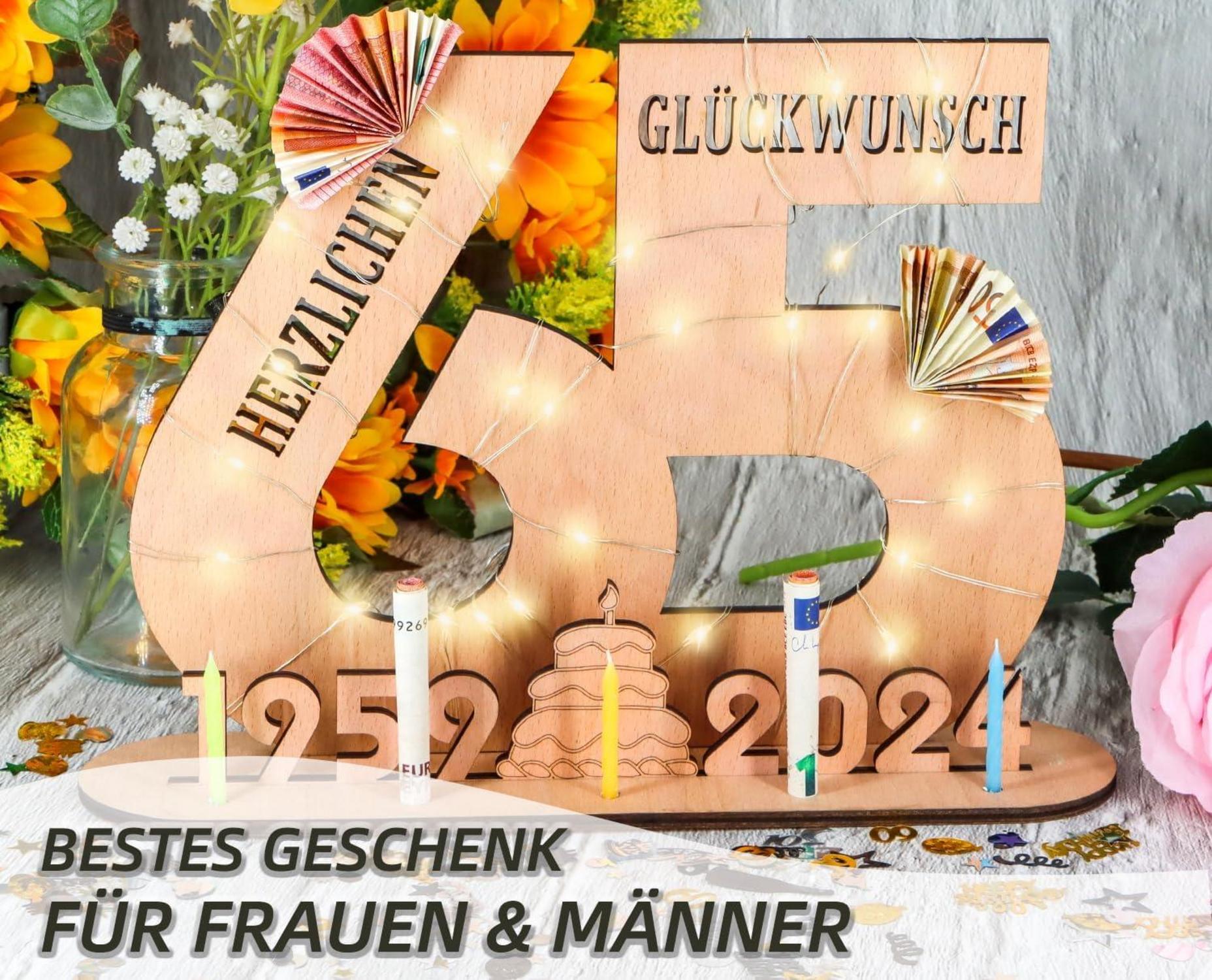 Personalisierbares 65. Geburtstag Geschenk LED Lichterkette