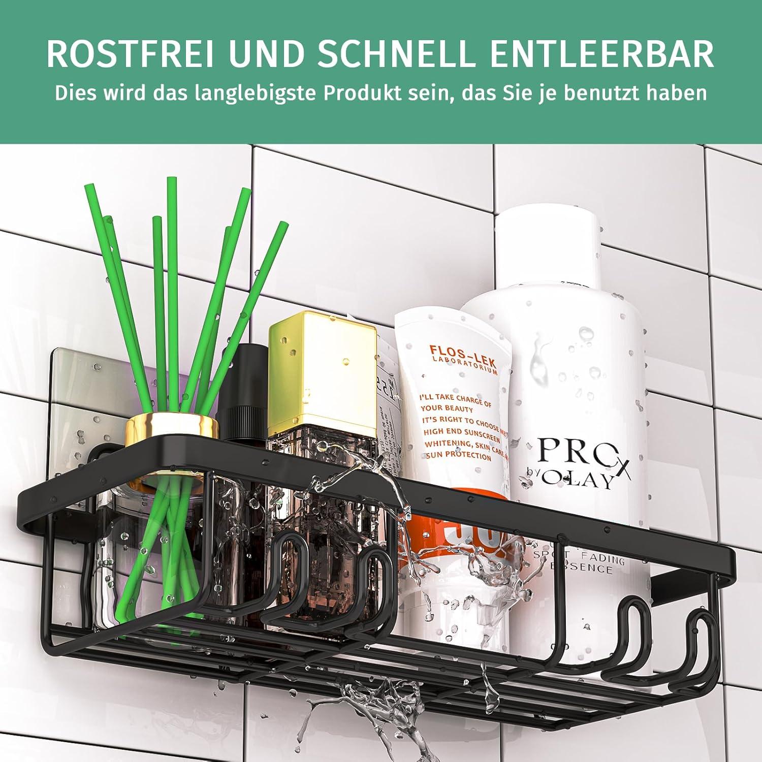 Duschablage ohne Bohren 6 Stück Schwarz Haftendes Duschregal Organizer