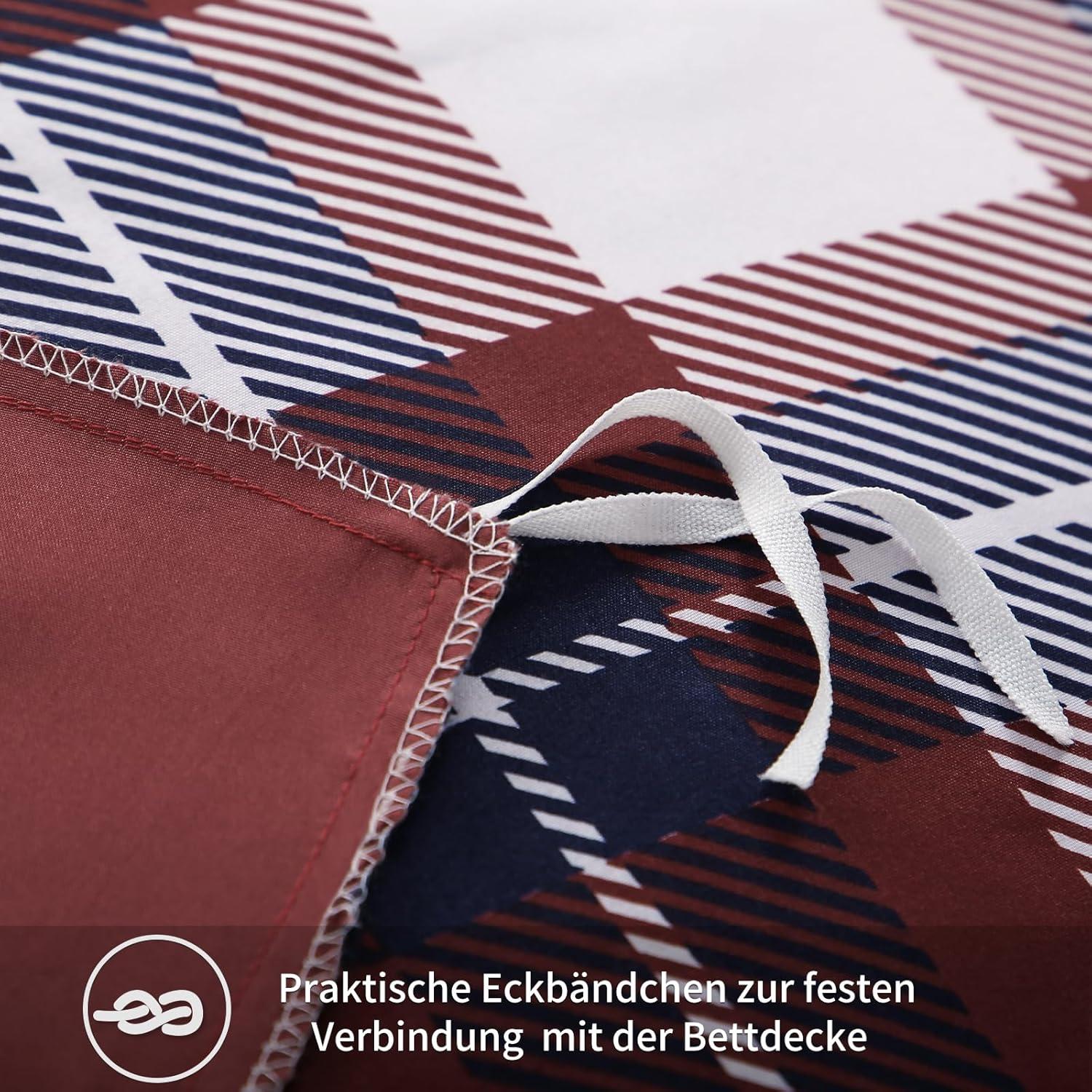Bettwäsche Set 200x200cm 3tlg Rot Tartan Muster Mikrofaser