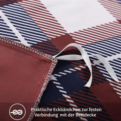 Bettwäsche Set 200x200cm 3tlg Rot Tartan Muster Mikrofaser
