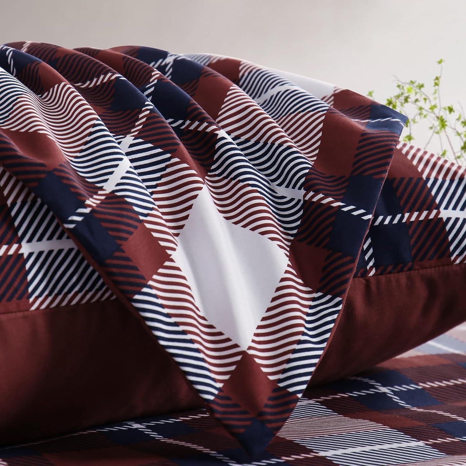 Bettwäsche Set 200x200cm 3tlg Rot Tartan Muster Mikrofaser