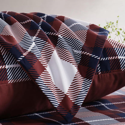 Bettwäsche Set 200x200cm 3tlg Rot Tartan Muster Mikrofaser