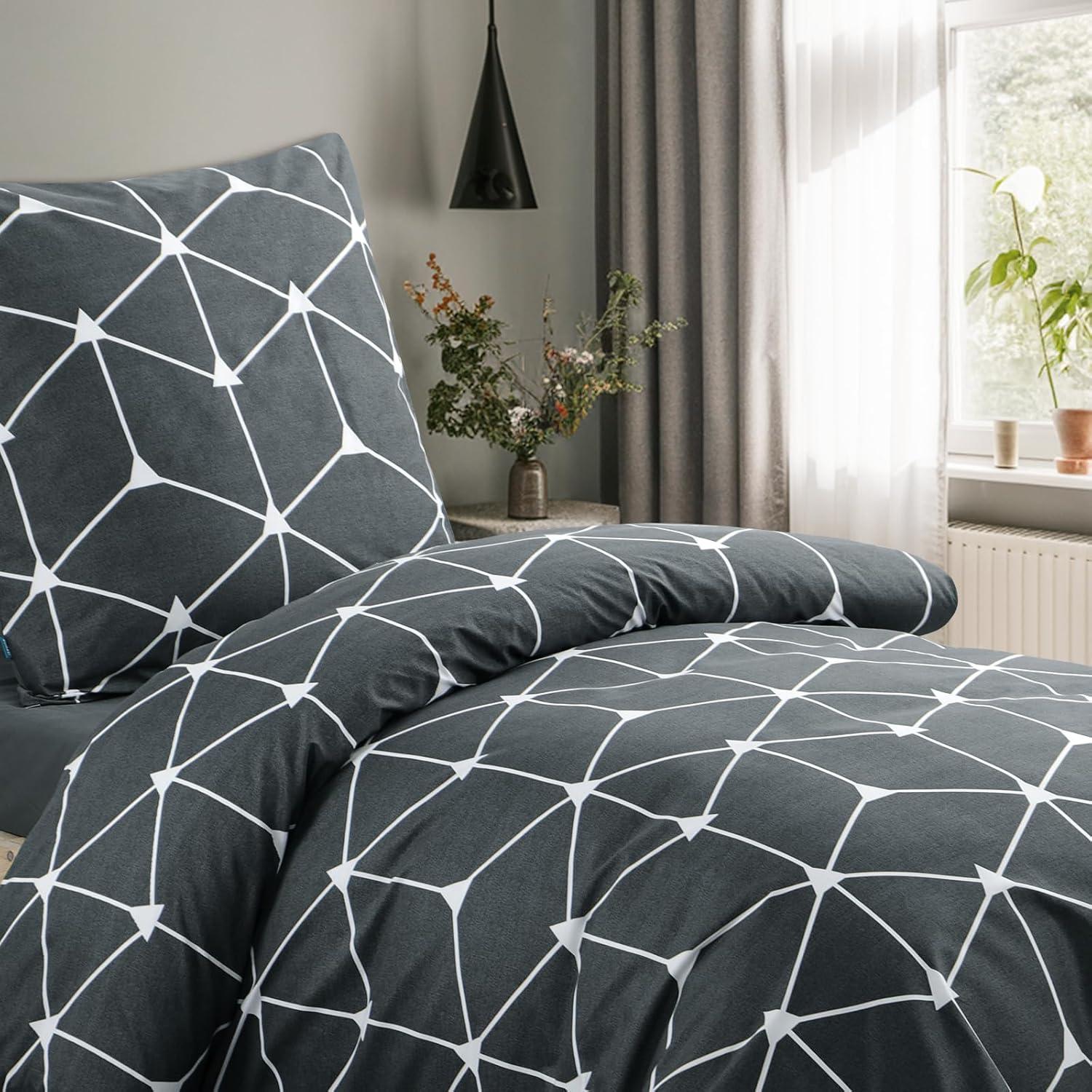 Bettwäsche Set 155x220 Geometrie Muster Mikrofaser Anthrazit