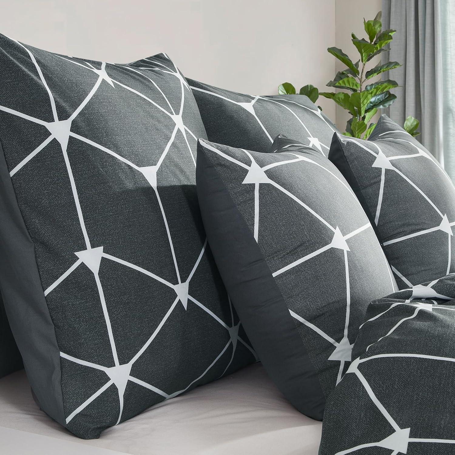 Bettwäsche 155x220 Anthrazit Geometrie Muster Mikrofaser Weich
