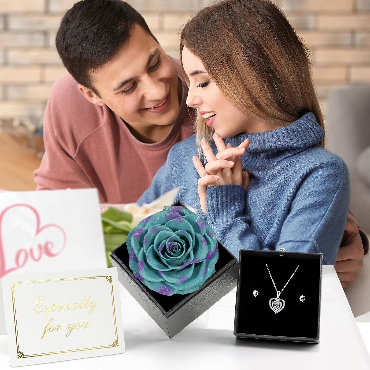 Ewige Rose Geschenkbox mit Halskette und Ohrringe für Frauen