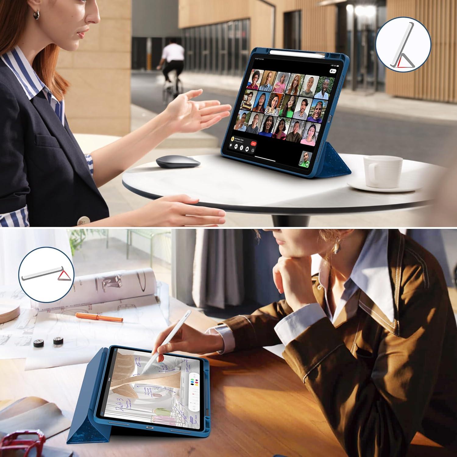 Hülle für iPad Pro 12.9 Zoll Generation 6./5./4./3 mit Stifthalter Stand Blau