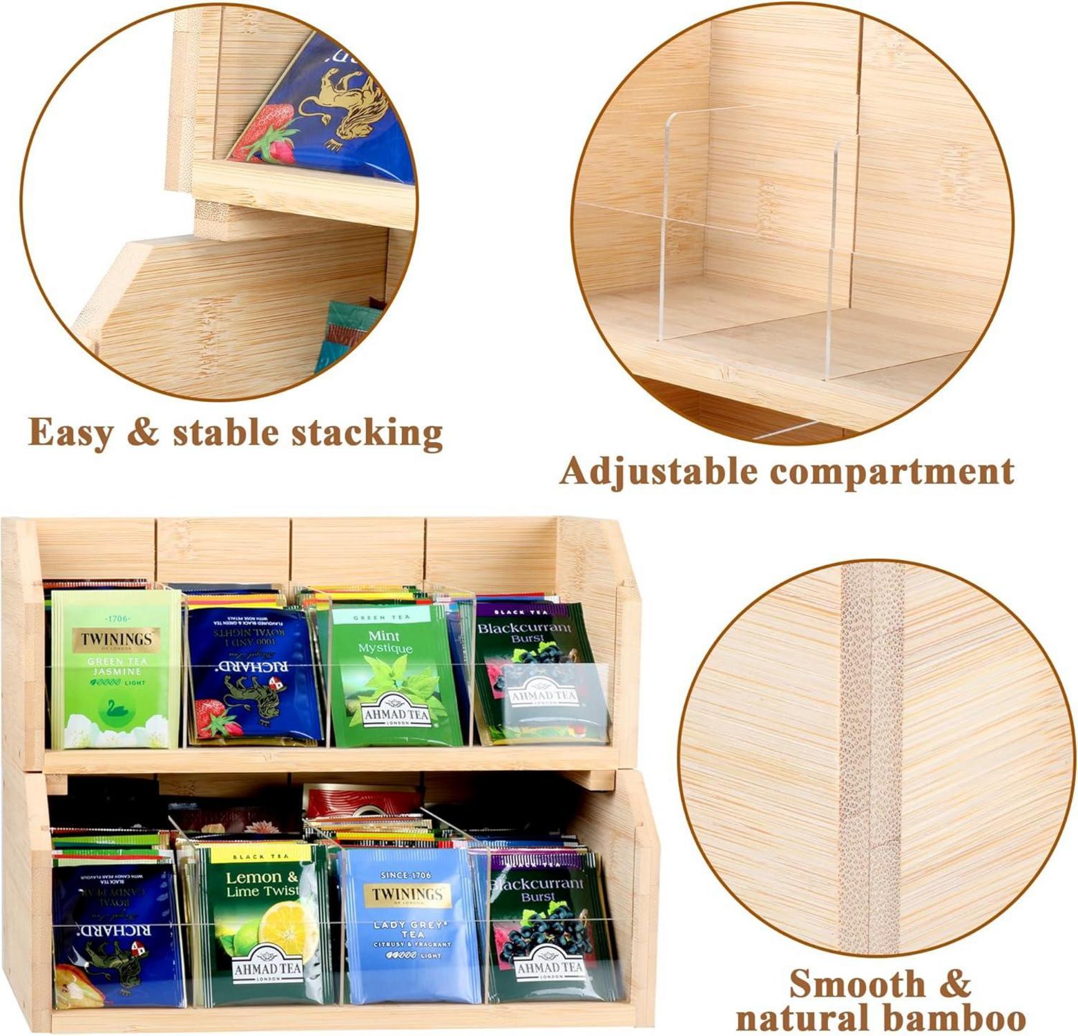 Bambus Teebox mit 8 Fächern für 140 Teebeutel Vertikaler Organizer