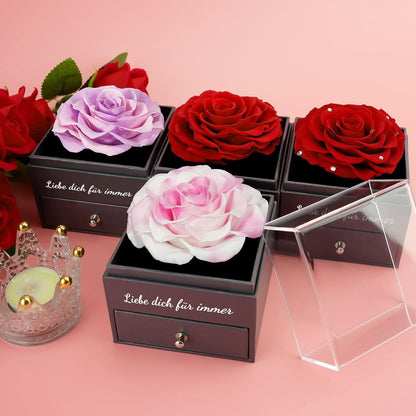 Ewige Rose Geschenkbox Halskette Ohrringe 925 Silber Frau