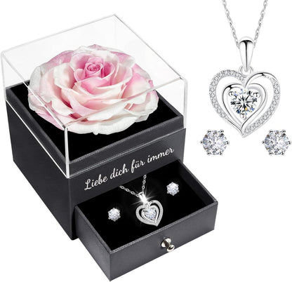 Ewige Rose Geschenkbox mit Halskette und Ohrringe