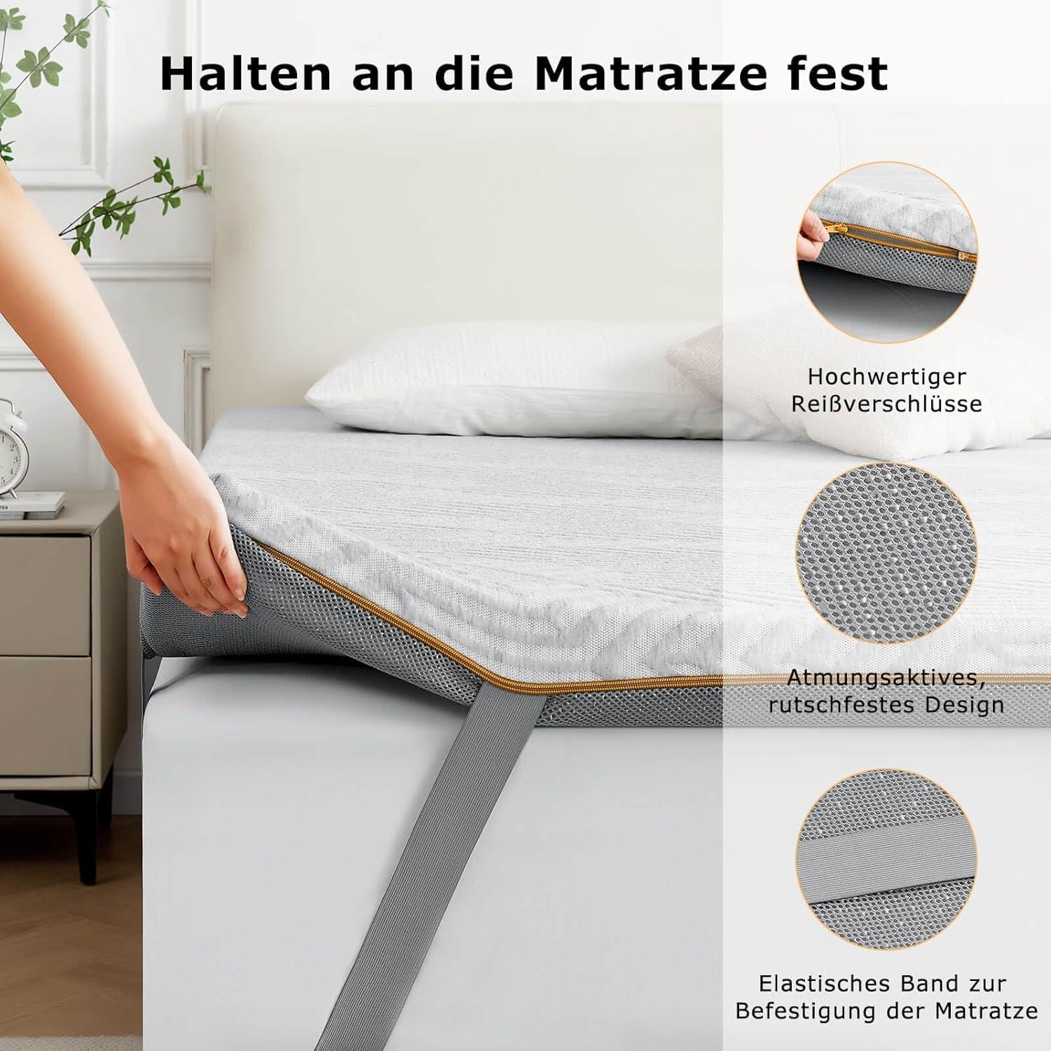 Matratzentopper 90x200cm H3 H4 Gelschaum atmungsaktiver waschbarer Bezug