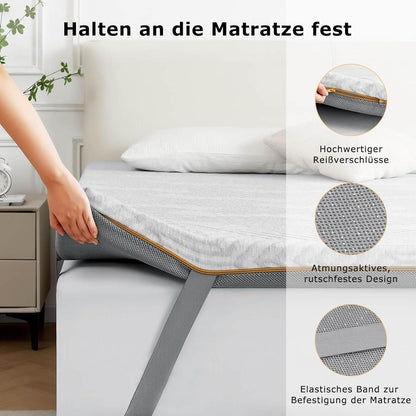 Matratzentopper 90x200cm H3 H4 Gelschaum atmungsaktiver waschbarer Bezug
