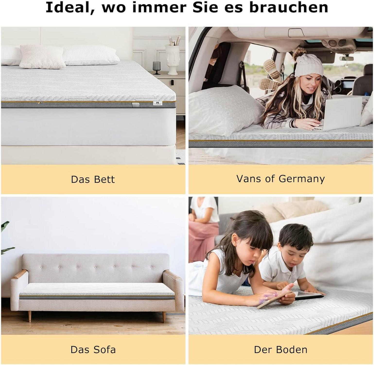 Matratzentopper 90x200cm H3 H4 Gelschaum atmungsaktiver waschbarer Bezug