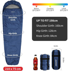 Ultraleichter Mumienschlafsack 3 Jahreszeiten 800g Blau